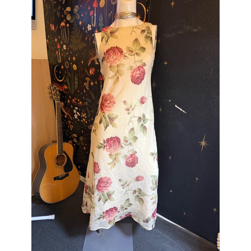 Connected Petite Rose Floral Sleeveless Maxi Dress Cream Pink 8P M3600306P